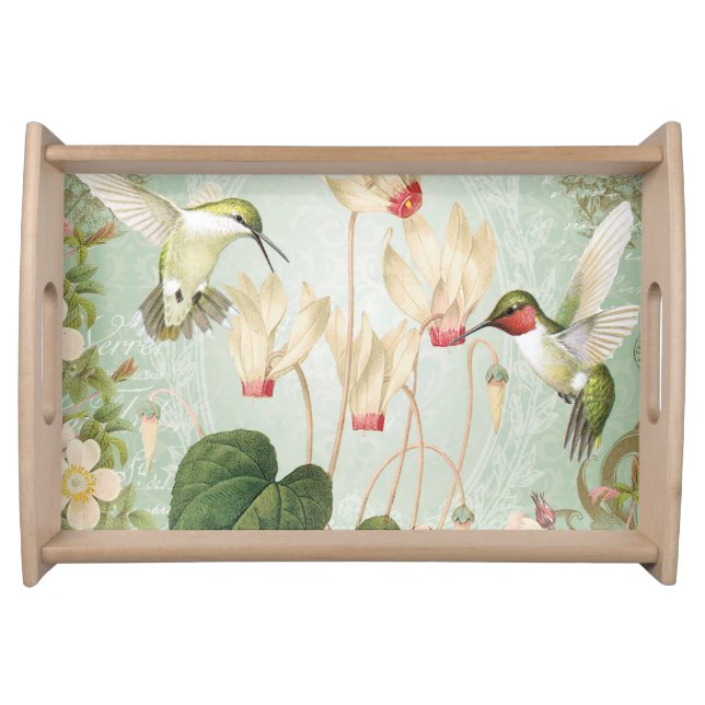 Modern Vintage French Hummingbirds Serving Tray (Front)