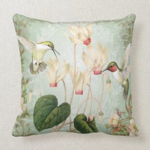 Modern Vintage French Hummingbirds Throw Pillow