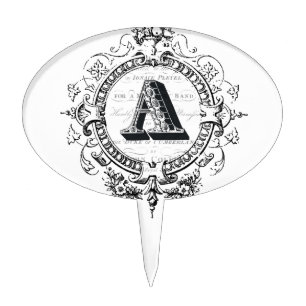 Modern Vintage French Monogram letter A Cake Topper