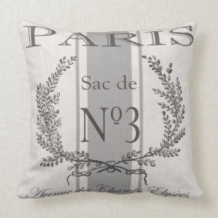 Modern Vintage French Paris grain sac Throw Pillow