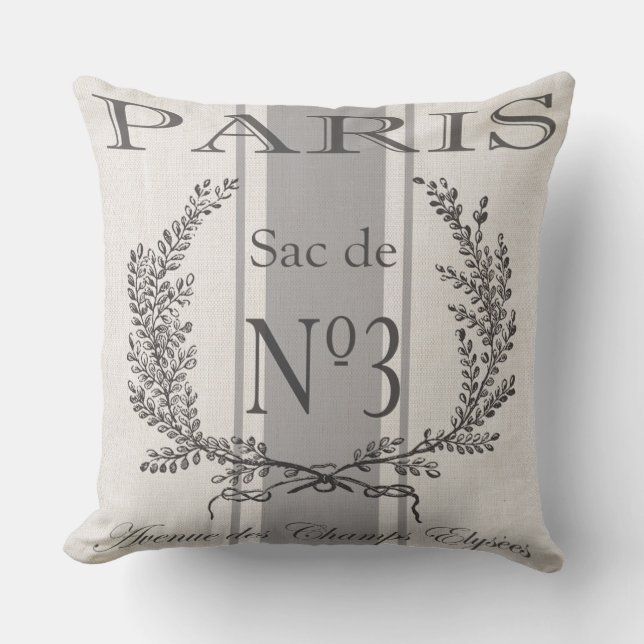 Modern Vintage French Paris grain sac Throw Pillow (Front)