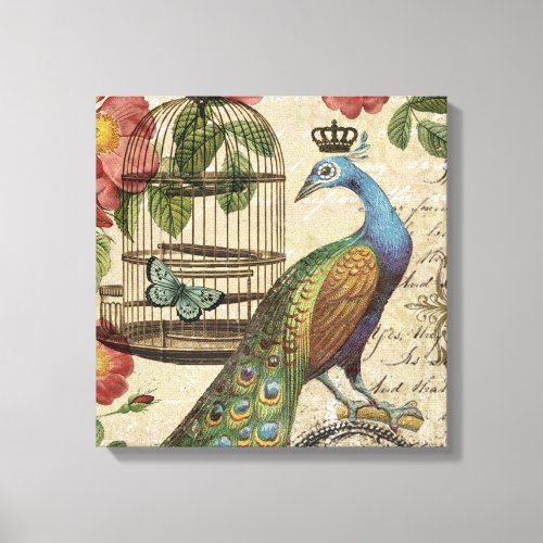 modern vintage french peacock canvas print
