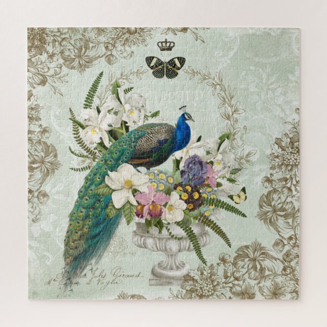 MODERN VINTAGE FRENCH PEACOCK GARDEN PUZZLE (Vertical)