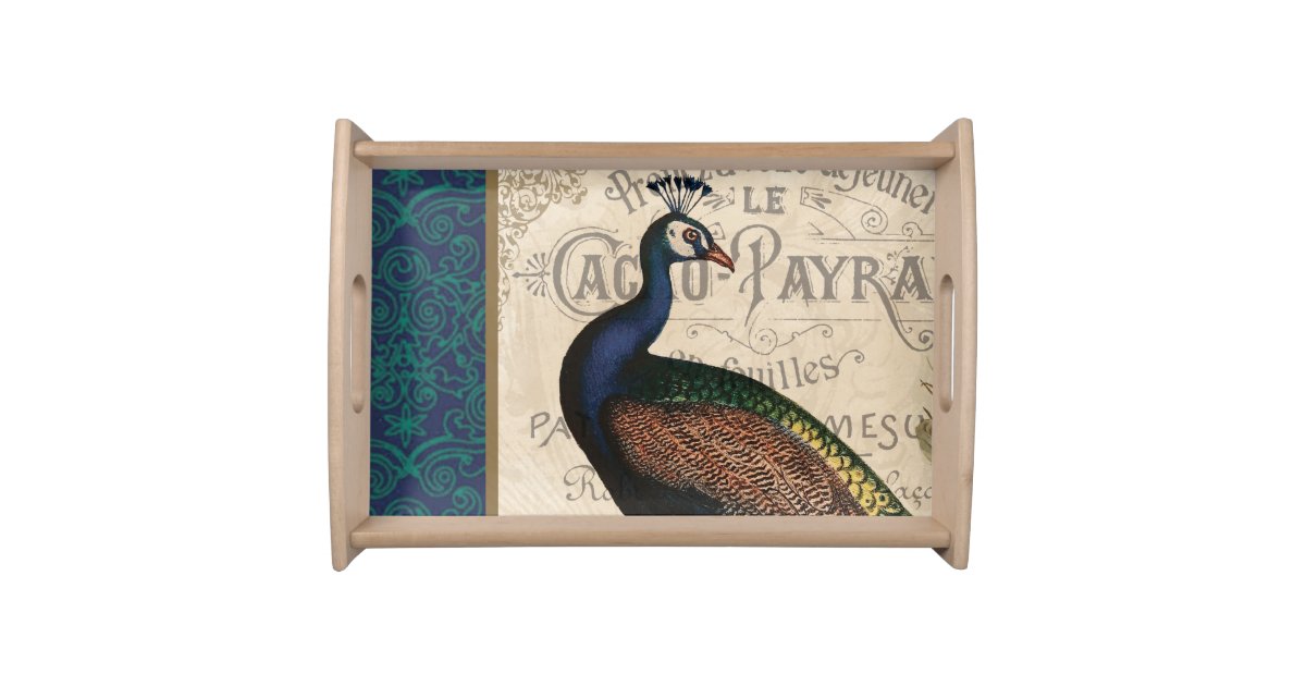 modern vintage french peacock serving tray Zazzle