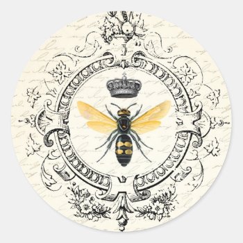Modern Vintage French Queen Bee Classic Round Sticker by GIFTSBYHEATHERMYERS at Zazzle