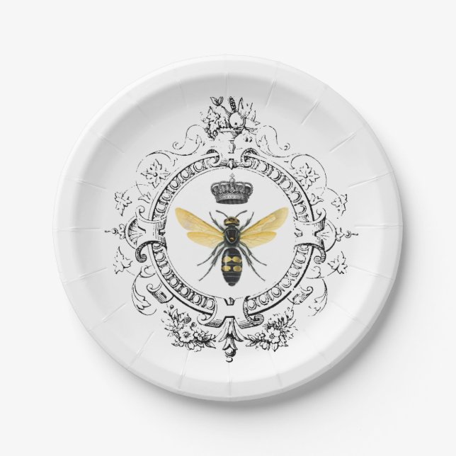 MODERN VINTAGE french queen bee Paper Plates (Front)