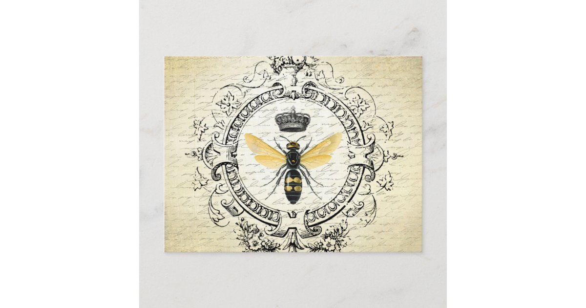 modern vintage french queen bee postcard | Zazzle