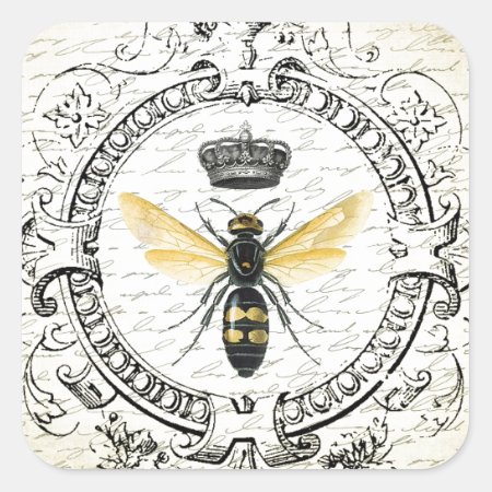 Modern Vintage French Queen Bee Square Sticker