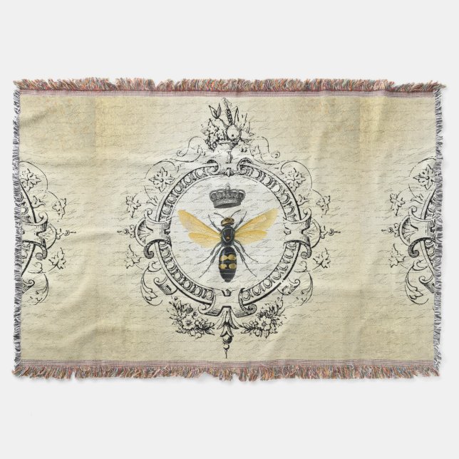 modern vintage french queen bee throw blanket (Front)