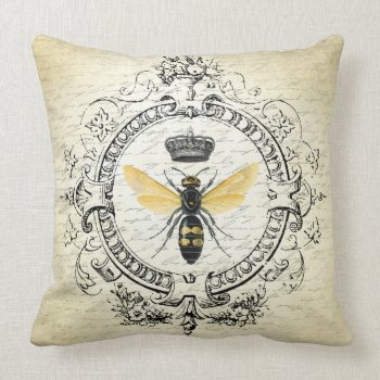 Modern Vintage French Queen Bee Throw Pillow by GIFTSBYHEATHERMYERS at Zazzle