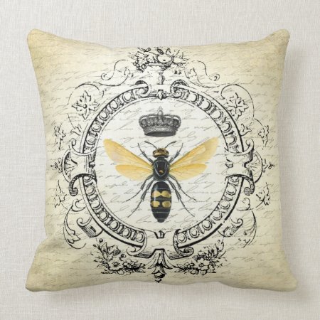 Modern Vintage French Queen Bee Throw Pillow