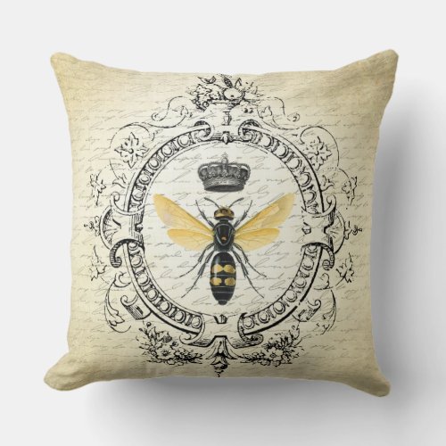 Modern vintage french queen bee throw pillow