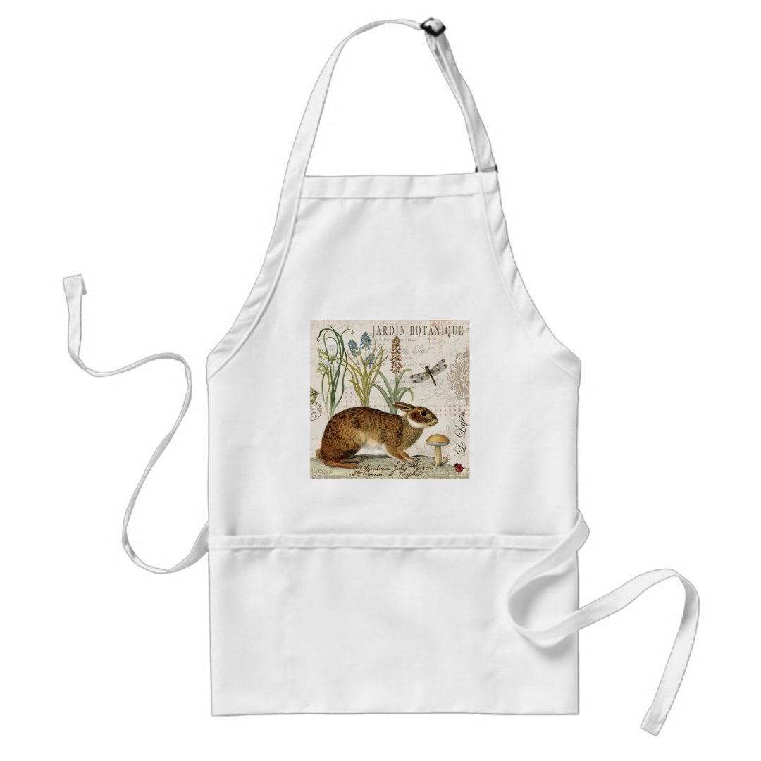 modern vintage french rabbit in the garden adult apron | Zazzle
