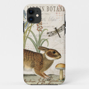 modern vintage french rabbit in the garden iPhone 11 case