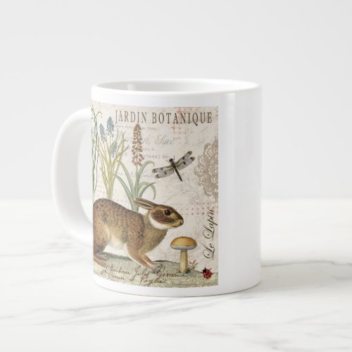 modern vintage french rabbit in the garden large coffee mug