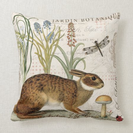 Modern Vintage French Rabbit In The Garden Throw Pillow