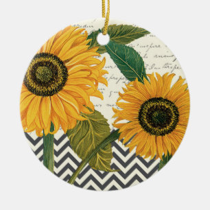 modern vintage french sunflower ceramic ornament