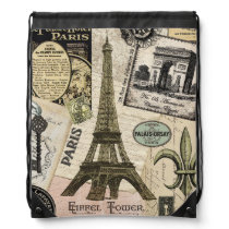 Modern Vintage French travel collage Drawstring Bag Modern Vintage French travel collage Drawstring Bag