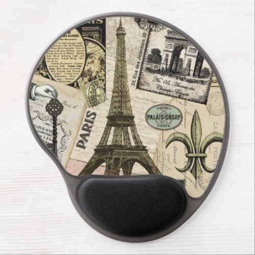 Modern Vintage French travel collage Gel Mouse Pad
