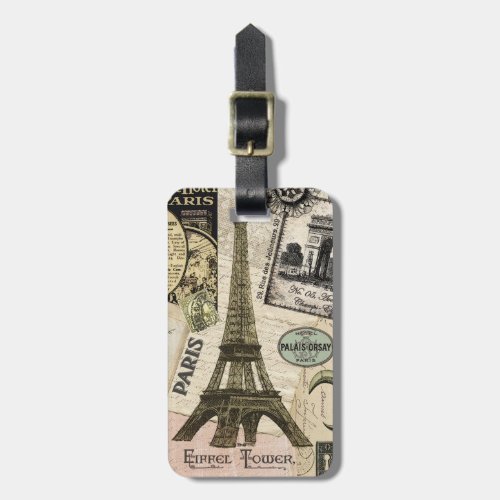 Modern Vintage French travel collage Luggage Tag