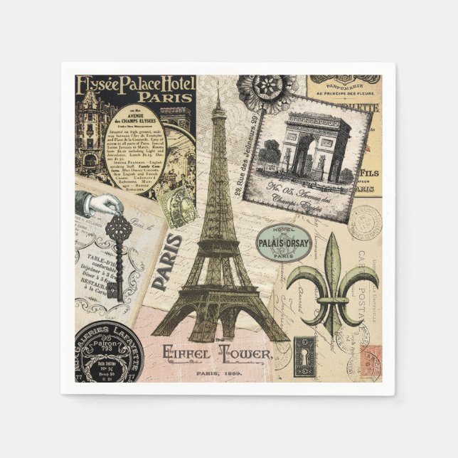 Modern Vintage French travel collage Napkins (Front)