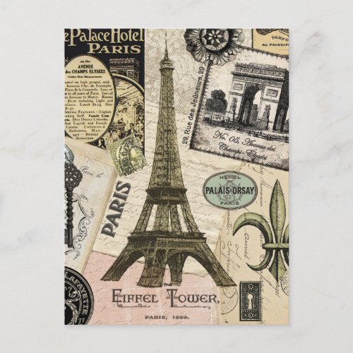 Modern Vintage French travel collage Postcard