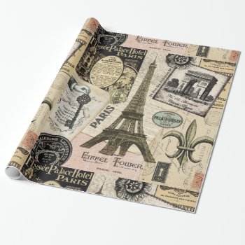 Modern Vintage French Travel Collage Wrapping Paper by GIFTSBYHEATHERMYERS at Zazzle