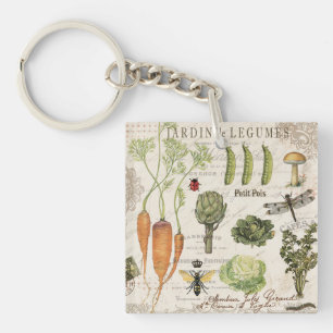 modern vintage french vegetable garden keychain