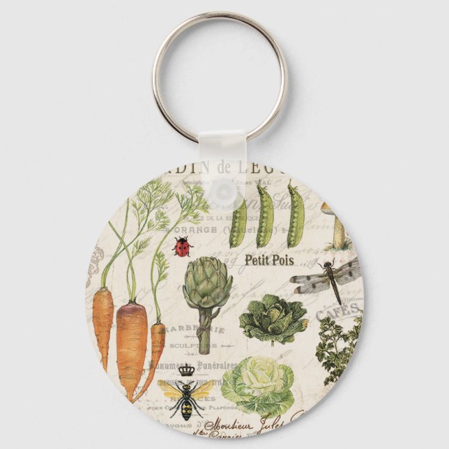 modern vintage french vegetable garden keychain (Front)