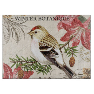 modern vintage french winter bird cutting board