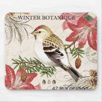 Modern Vintage French Winter Bird Mouse Pad by GIFTSBYHEATHERMYERS at Zazzle