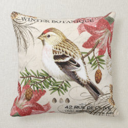 modern vintage french winter bird throw pillow
