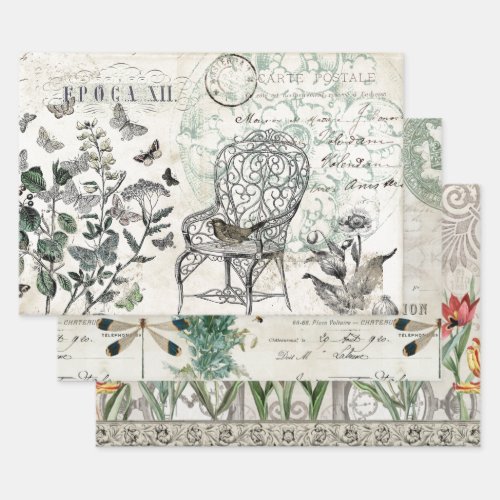 MODERN VINTAGE GARDEN DECOUPAGE  WRAPPING PAPER SHEETS