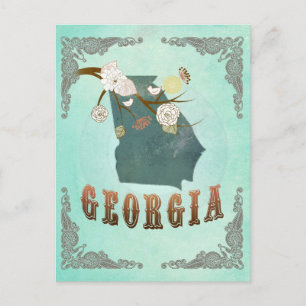 Modern Vintage Georgia State Map – Turquoise Blue Postcard