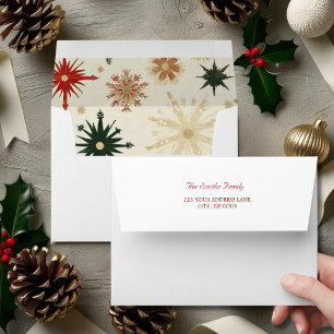 Modern Vintage Gold Christmas Snowflakes  Envelope