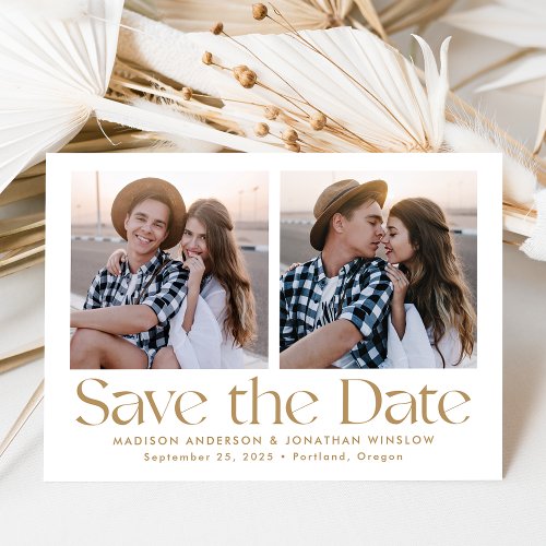Modern Vintage Gold Lettering 2 Photo Save The Date