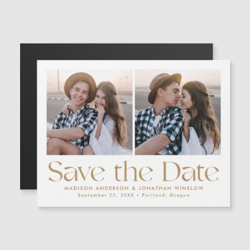 Modern Vintage Gold Lettering Photo Save the Date Magnetic Invitation