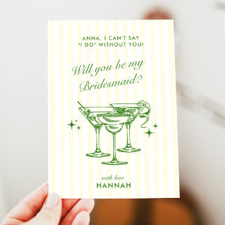 Modern Vintage Green Bridesmaid Proposal Card