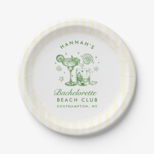 Modern Vintage Green & Yellow Stripes Bachelorette Paper Plates