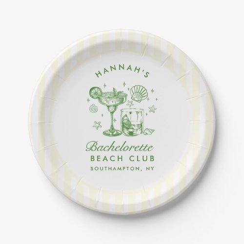 Modern Vintage Green & Yellow Stripes Bachelorette Paper Plates