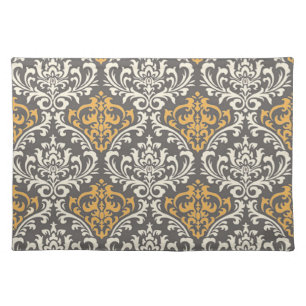 modern vintage grey and yellow damask placemat