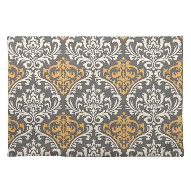 modern vintage grey and yellow damask placemat (Front)