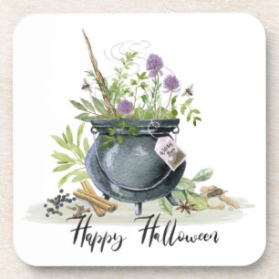 Modern Vintage Halloween cauldron recipe 1 Beverage Coaster