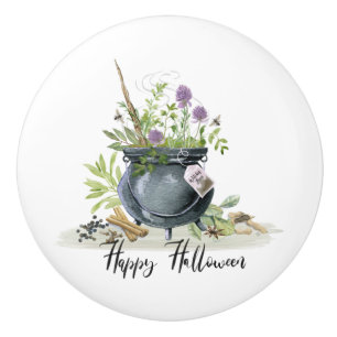 Modern Vintage Halloween cauldron recipe 1 Ceramic Knob