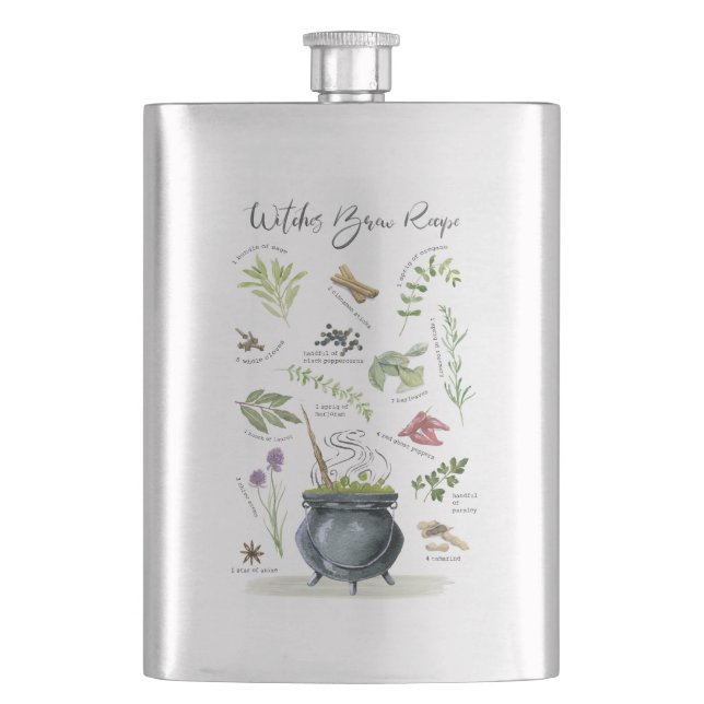 Modern Vintage Halloween cauldron recipe 1 Flask (Front)