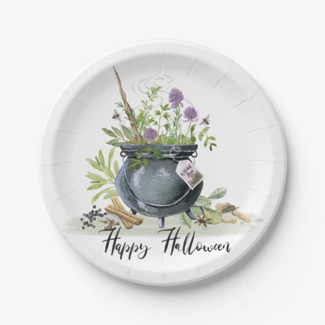 Modern Vintage Halloween cauldron recipe 1 Paper Plates (Front)