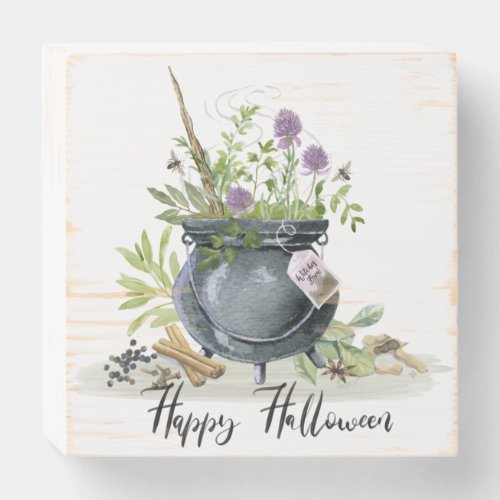 Modern Vintage Halloween cauldron recipe 1 Wooden Box Sign