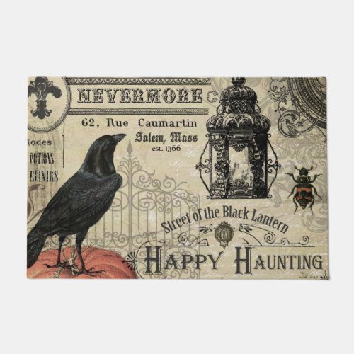 modern vintage Halloween crow and pumpkin Doormat