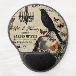modern vintage halloween crow and skull gel mouse pad