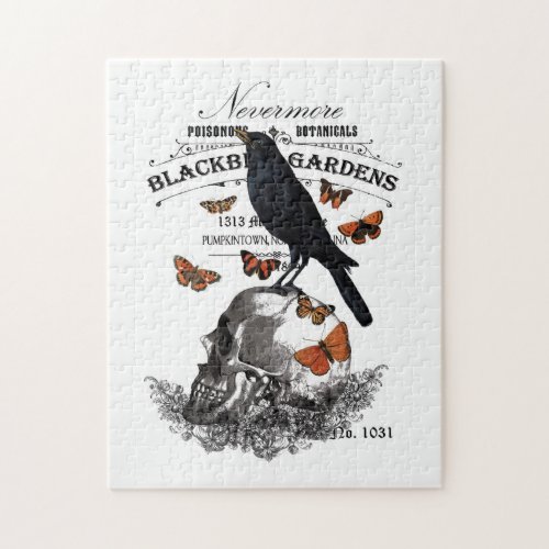 modern vintage halloween crow and skull jigsaw puzzle